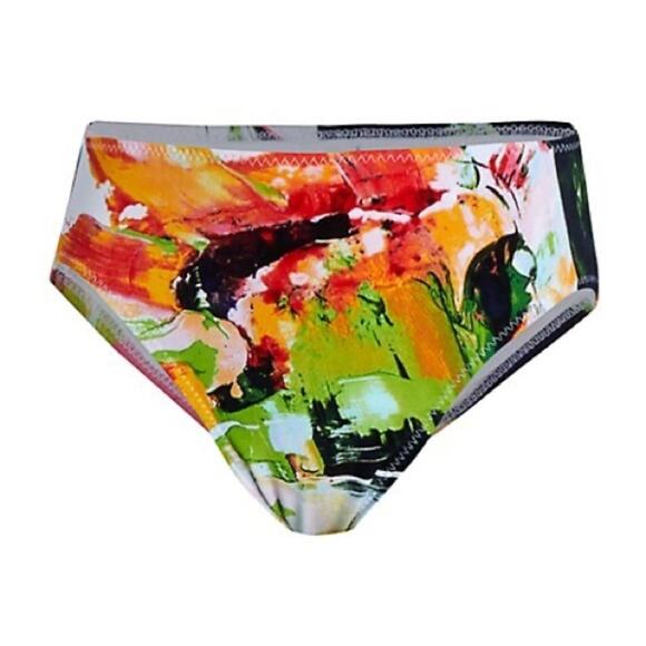 Norma Kamali High Waist Bikini Swim Bottoms Watermelon Splash Watercolor - Picture 1 of 5